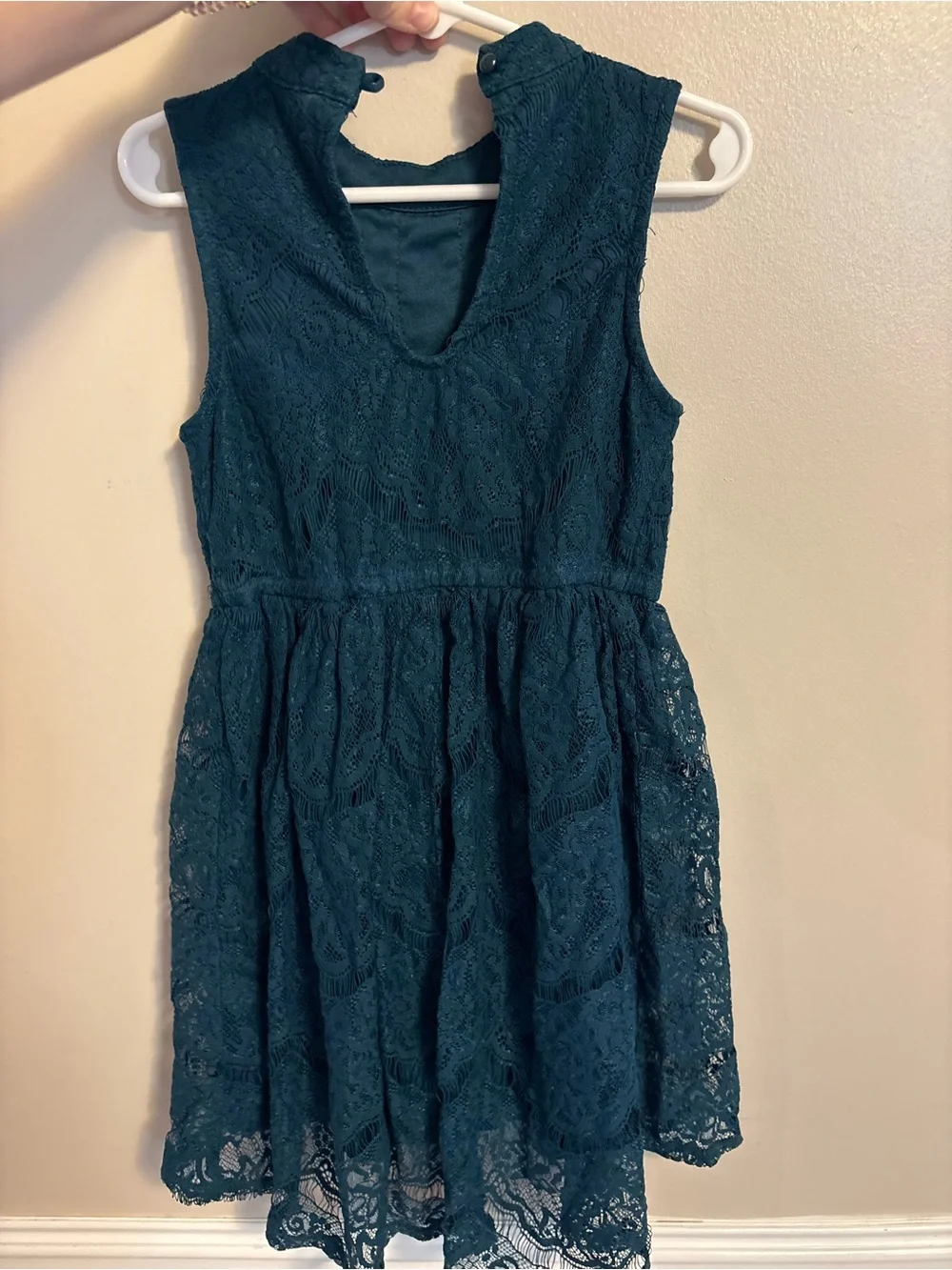 Girls' Sleeveless Lace Dress in Dark Teal/green